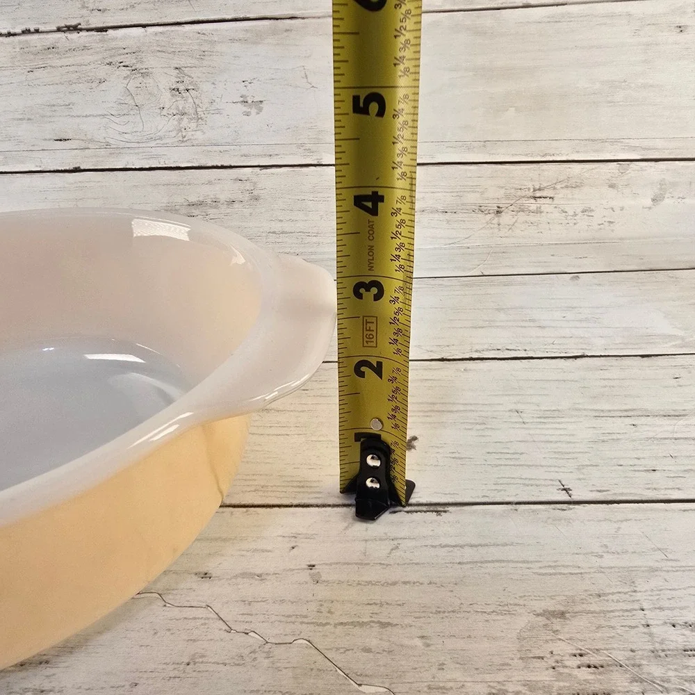 Vintage Fire-King Peach Luster Casserole Dish Milk Glass Round Baking Bowl 8.5in